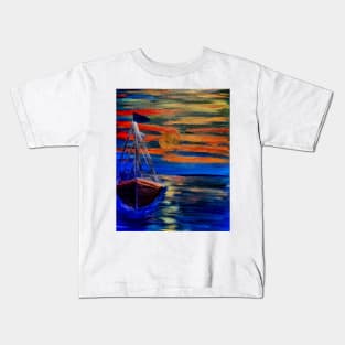 Out sailing at sunset. Red sky Kids T-Shirt